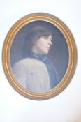 Framed 19th century oil on board of a lady in an oval gilt frame