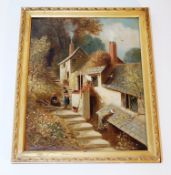 Oil on board of a country scene possibly by R. Spooner