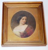 A framed 19th century oil on canvas portrait of a lady