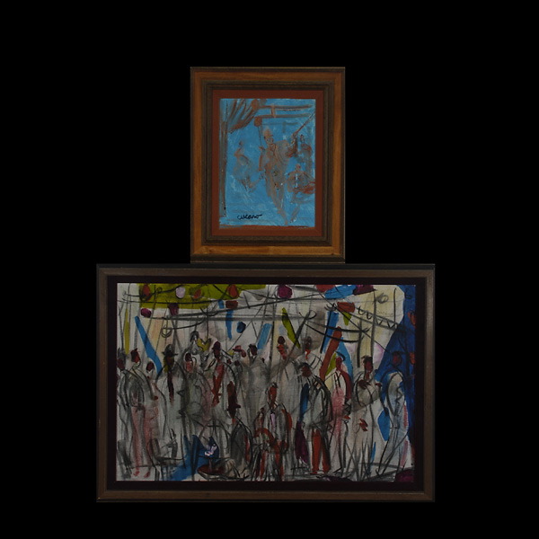 PASCAL CUCARO (American 1915-2004) Two works: "Juggler" & "Bazaar" Oil on artist`s board; Oil on