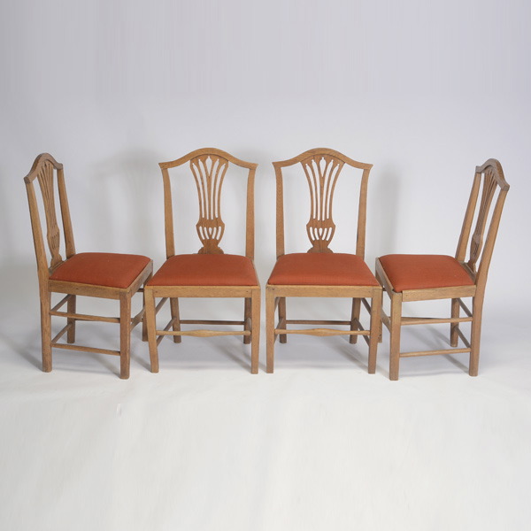 Suite of Four Victorian Oak Dining Chairs, in the Chippendale taste, with slip seats, on cabriole