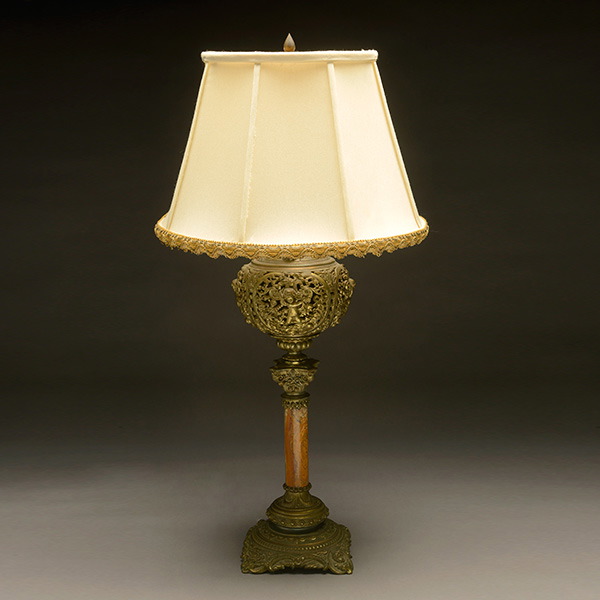 Gilt and Stone Based Table Lamp with Cherubs {Height 32 1/2 inches} [piece for finial]  Starting