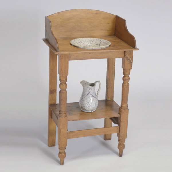 Pine Wash Stand with Davenport Marbleized Wash Basin and Pitcher {Dimensions of stand 35 1/2 x 20