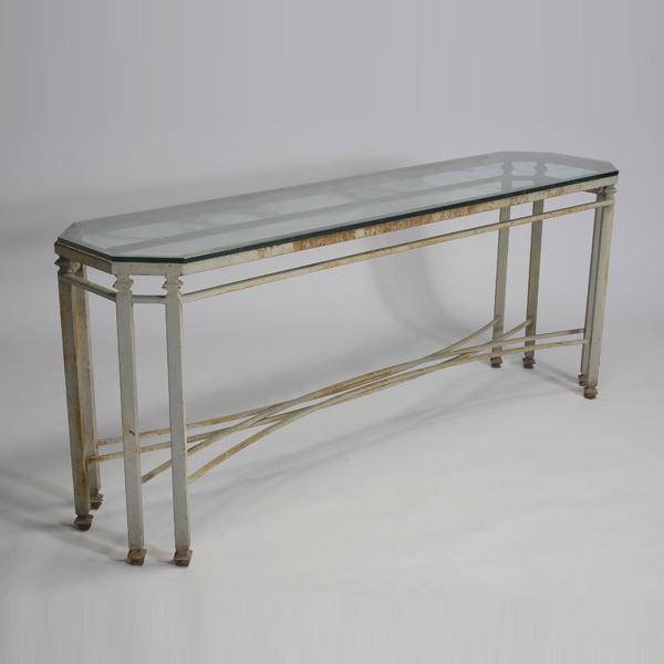 Victorian Painted Wrought Iron Table with Glass Top {Dimensions 29 1/2 x 73 x 18 inches}  Starting