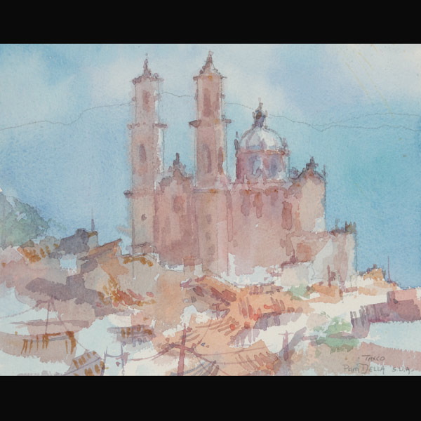 PAM DELLA (American 20th Century) "Taxco" Watercolor on paper. Sight: 8 x 10 inches/ 20.3 x 25.4