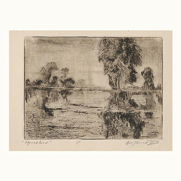 GEORGE DEMONT OTIS (American 1879-1962) "Marshland" Etching on paper. Plate: 3.5 x 5 inches/ 9 x