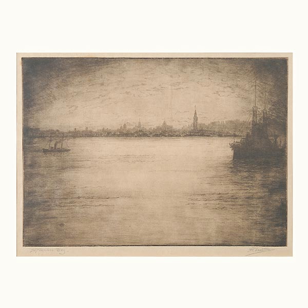 HAROLD LUKENS DOOLITTLE (American 1883-1974) "San Francisco Bay" Etching on paper. Plate: 6 x 8.25