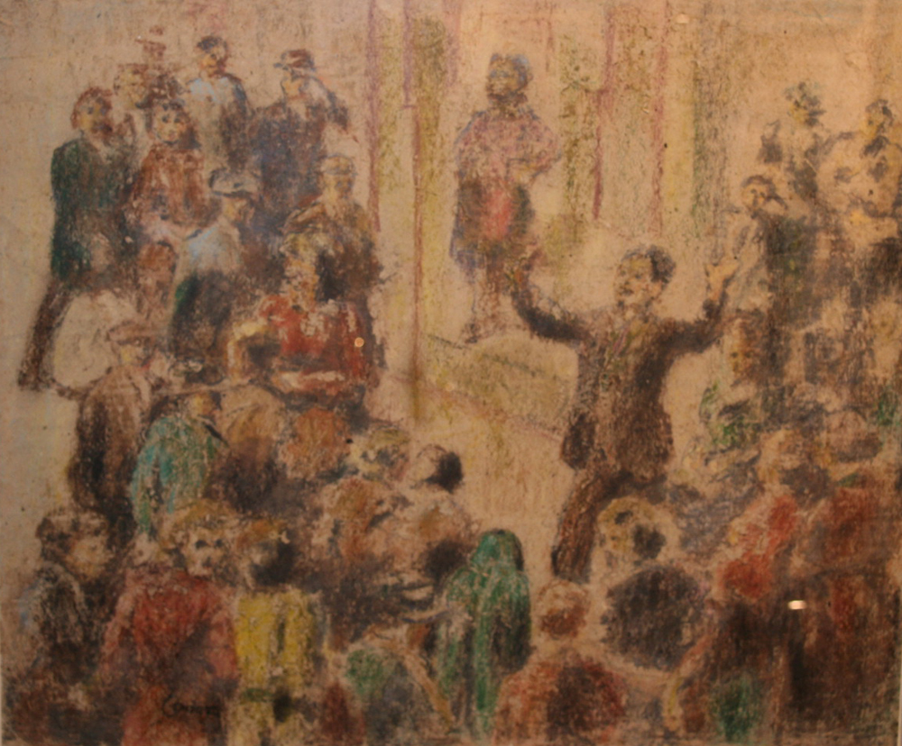 William Conor RHA,RUA,ROI (1881-1968) The Performance/At the Fairground (2 sides) Crayon50 x 60 / 46