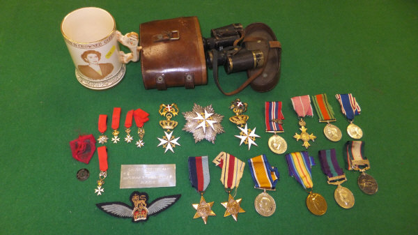 A group of medals awarded to Brigadier G C H Heron, including two Order of Malta neck badges with