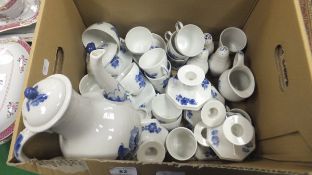 A box containing Royal Copenhagen blue and white floral spray decorated tea / coffee wares, together