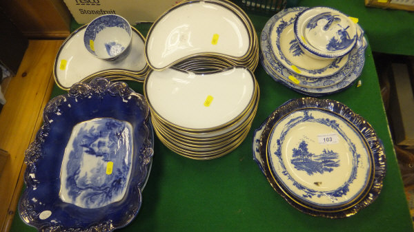 A collection of 26 Spode "Palermo" hors d'oeuvres plates, 13 various blue and white plates, soap