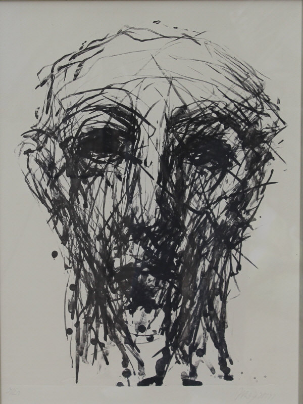 MAX UHLIG (1937- ) "Head study", black and white lithograph, limited edition No'd. 3/27, signed