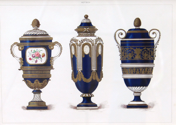 AFTER EDOUARD GARNIER - a set of six chromolithographic prints of Sèvres porcelain, each framed