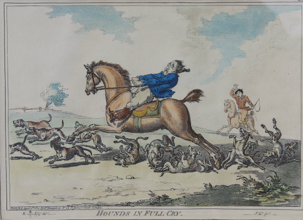 AFTER JAMES GILRAY (1757-1815) "Hounds in full-cry" and "Hounds throwing off", a pair of coloured