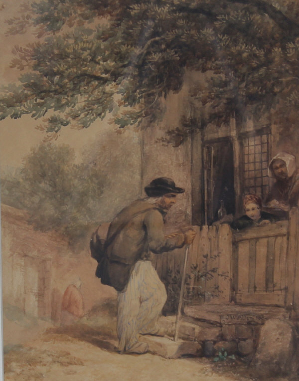 JOSEPH WILLIAMS ALLEN (1803-1852) "Elderly gentleman in hat and with cane talking to an elderly lady