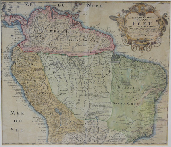 AFTER HOMANNIANOS HEREDES "Peru, Brasiliae, Terrae Firmae", a hand-coloured engraved map with