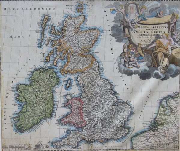 AFTER JOHAN BAPTIST HOMANN "Magna Britannia, Anglia Scotiae & Hiberniae", a hand-coloured engraved