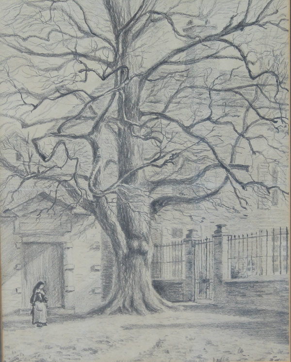 EDOUARD DACHEUX (20TH CENTURY FRENCH) "L'hopital hospice de Ren / Aube", pencil drawing, inscribed