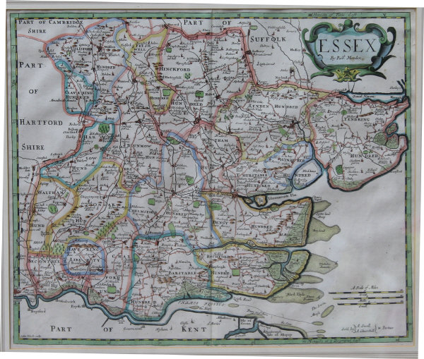 AFTER ROBERT MORDEN "Essex", a hand-coloured engraved map by Sutton Nicholls, sold by A. Swal, A.