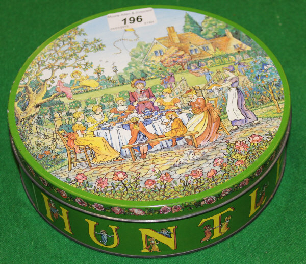 A circa 1980 circular Huntley & Palmer's biscuit tin based on a Kate Greenaway design, this issue