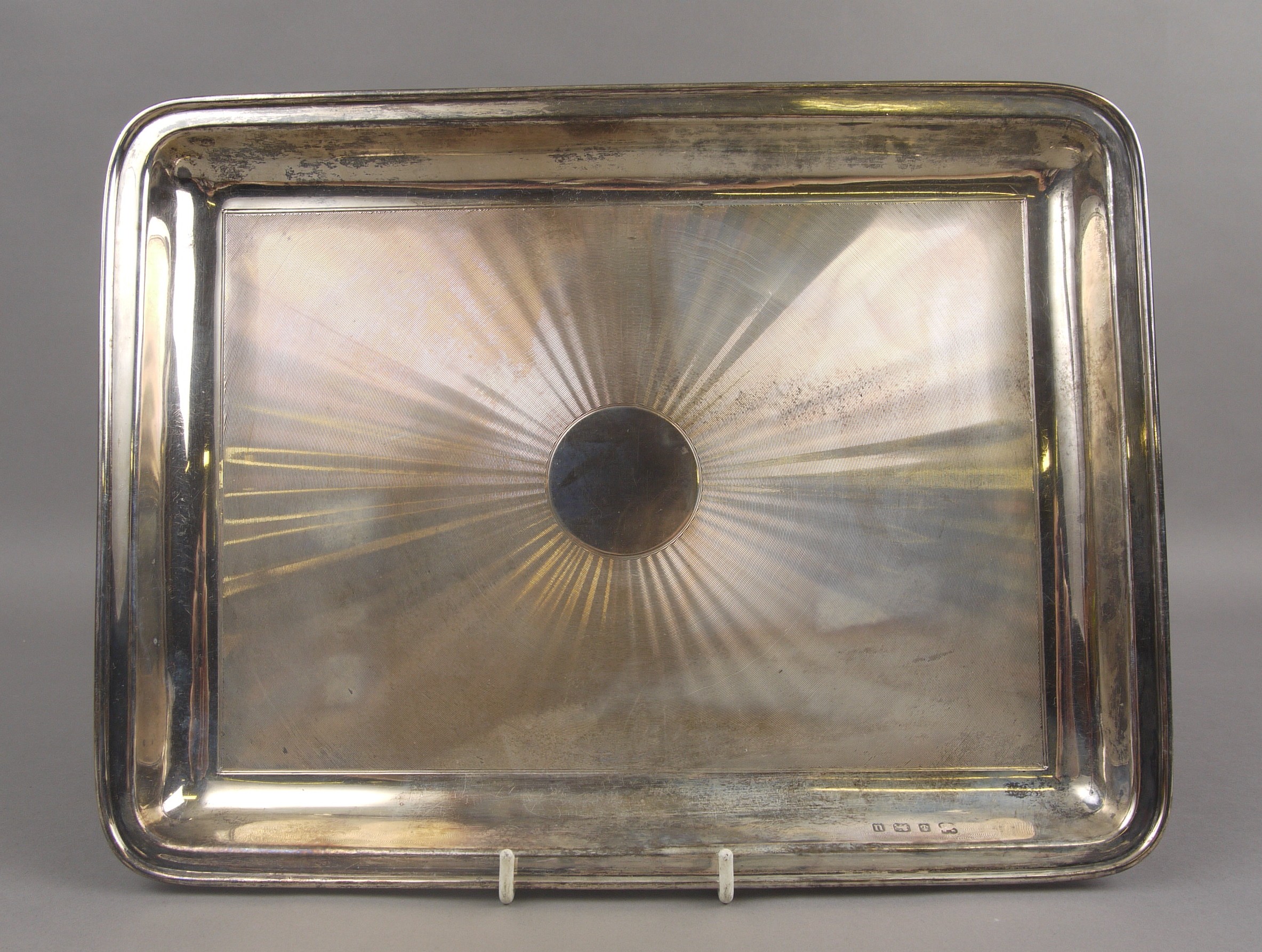 A GEORGE V SILVER DRESSING TABLE TRAY, by Martin Hall & Co. Ltd., Birmingham 1919, of rounded