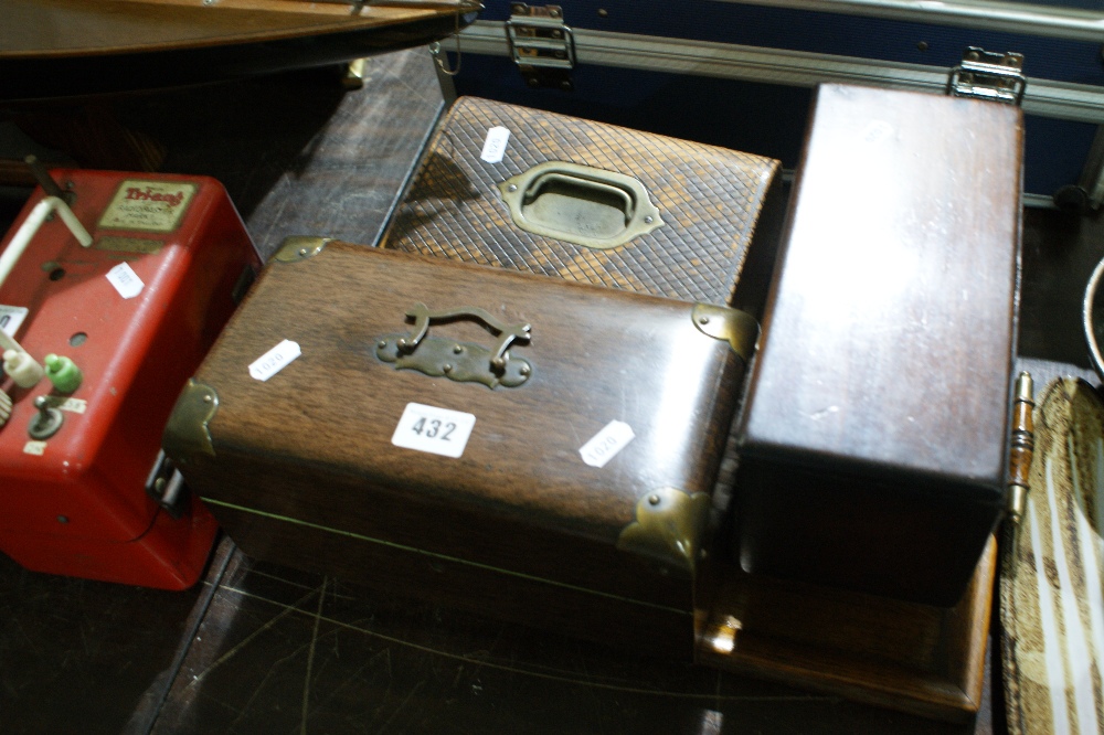 Two Edwardian Sewing Boxes Together With A Two Handled Tray Etc