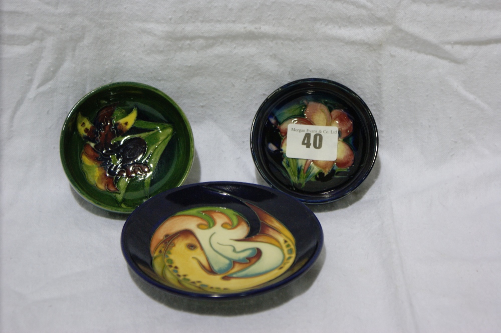 Three Small Size Circular Moorcroft Pottery Pin Dishes