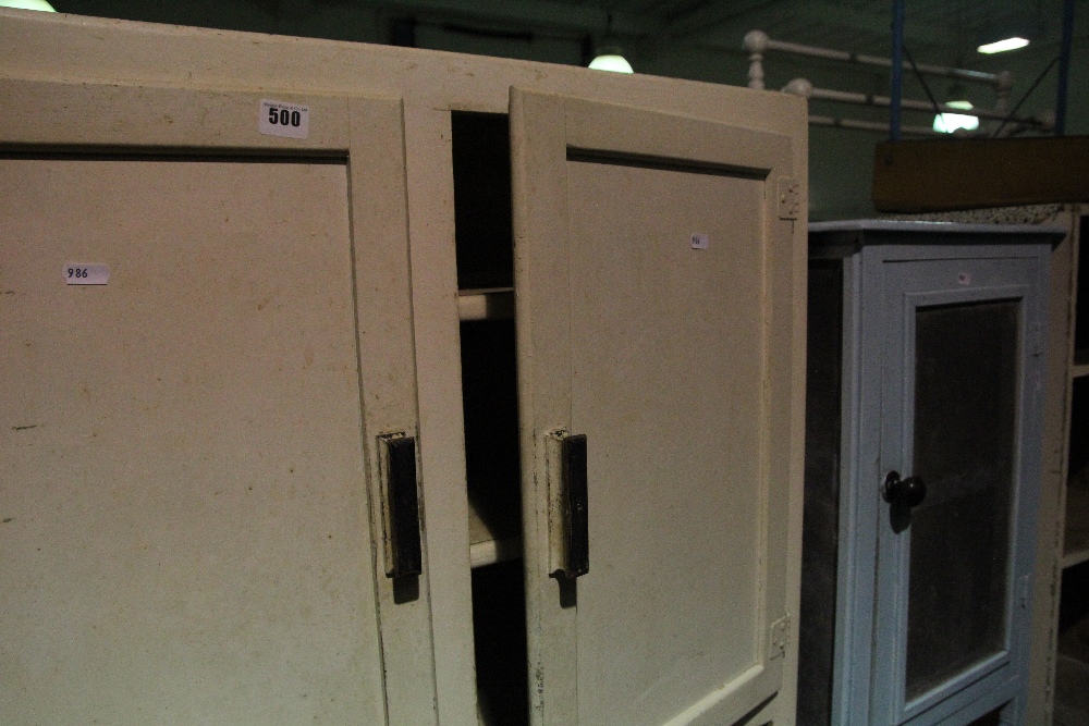 Two Kitchen Food Cupboards Together With A Pine Storage Shelf