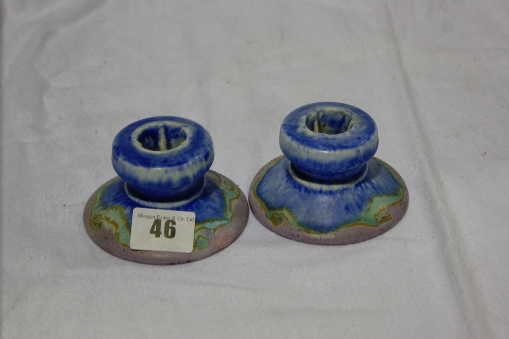 A Pair Of Inspiration Bizarre Series Circular Based Candle Sticks By Clarice Cliff