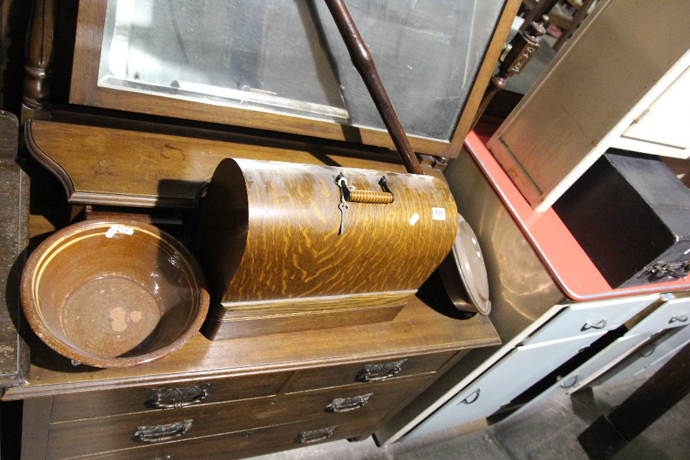 A Cased Sewing Machine Together With A Copper Warming Pan And Stone Ware Croc