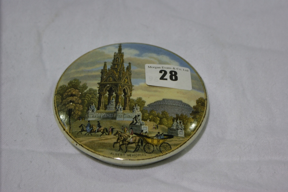 A Circular Pratt Ware Pot Lid With View Of The Albert Memorial