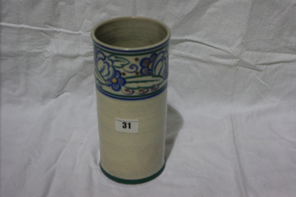 A Carter Stabler Adams Poole Pottery Cylindrical Vase With Stylised Floral Decoration, Impressed