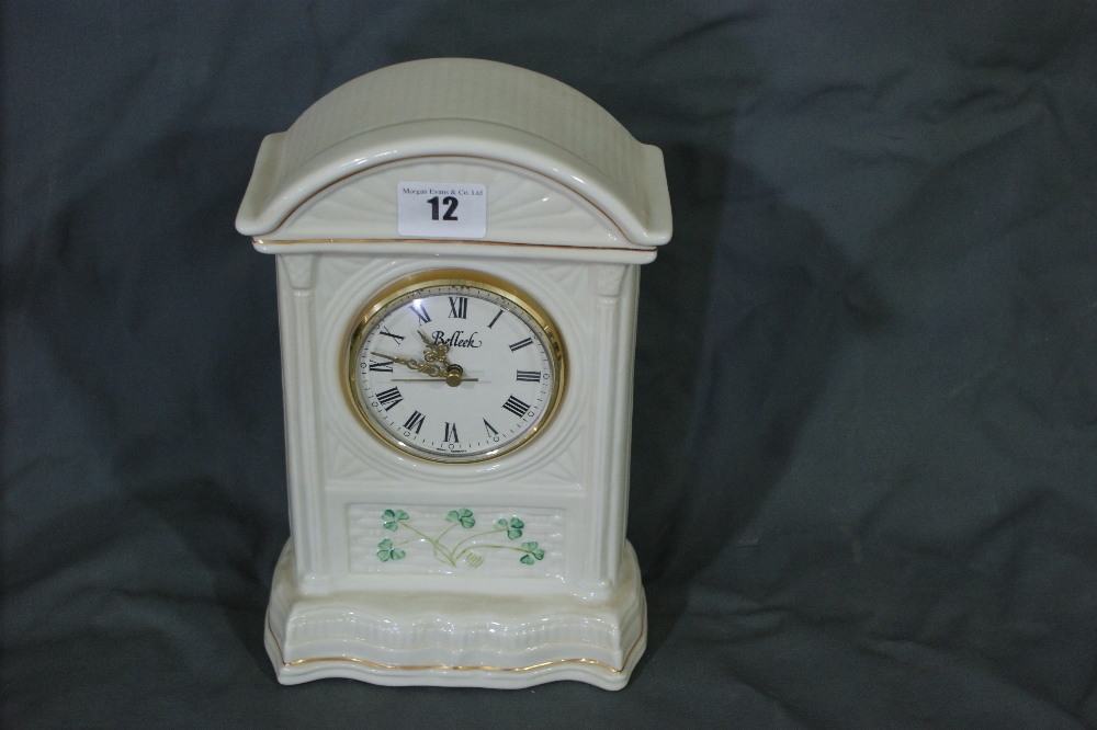 A Contemporary Belleek China Encased Mantel Clock