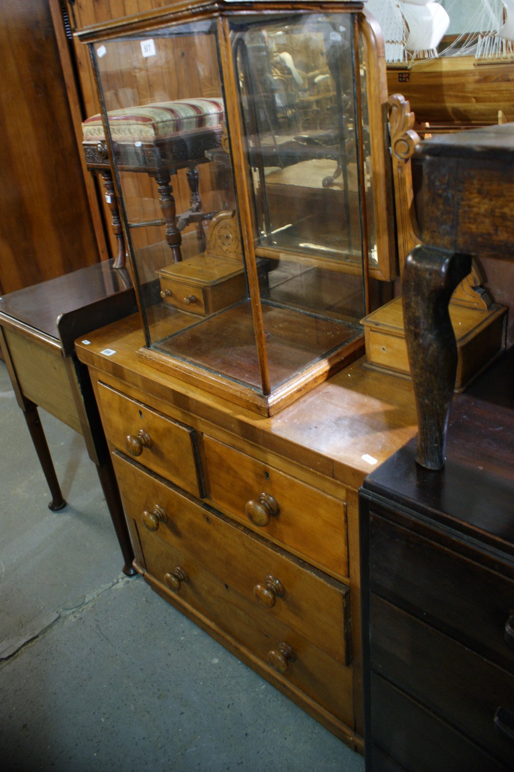 A Victorian Mirrored Dressing Chest Of Two Short And Two Long Drawers