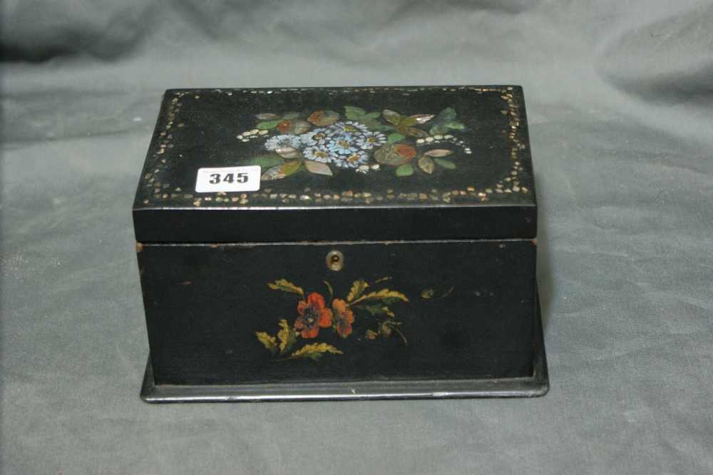 A Mother Of Pearl Floral Inlaid Lacquer Work Tea Caddy
