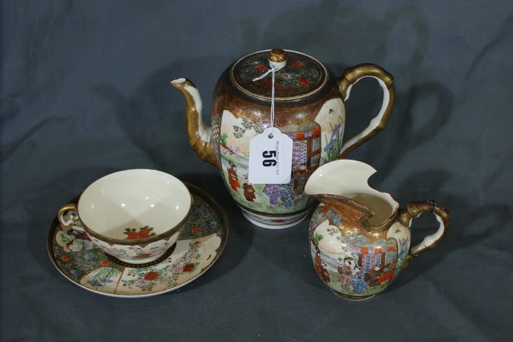 A Fifteen Piece Japanese Satsuma Pottery Tea Service Decorated With Figural And Domestic Scene