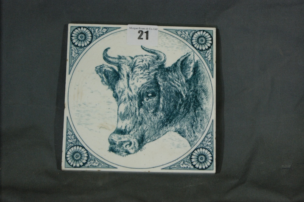 A Glazed Ceramic Fireplace Tile Depicting A Bulls Head By Craven Dunnill & Co Ltd, Shropshire