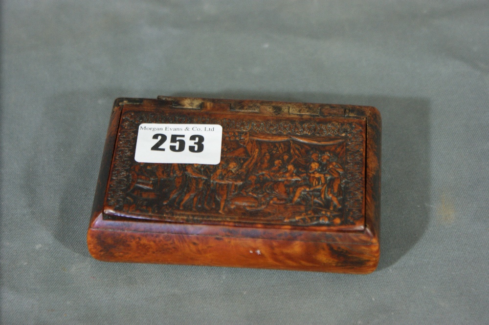 A 19th Century Burwood Tobacco Box With Tortoise Shell Lined Interior, The Lid Decorated With A