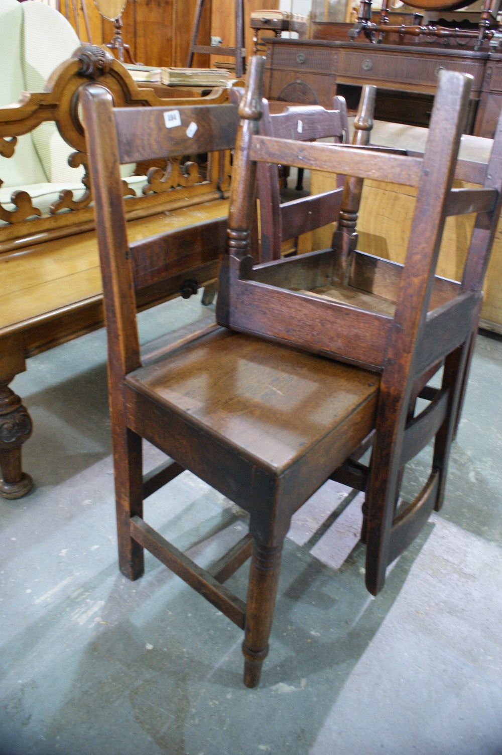 Three Antique Oak Farmhouse Chairs