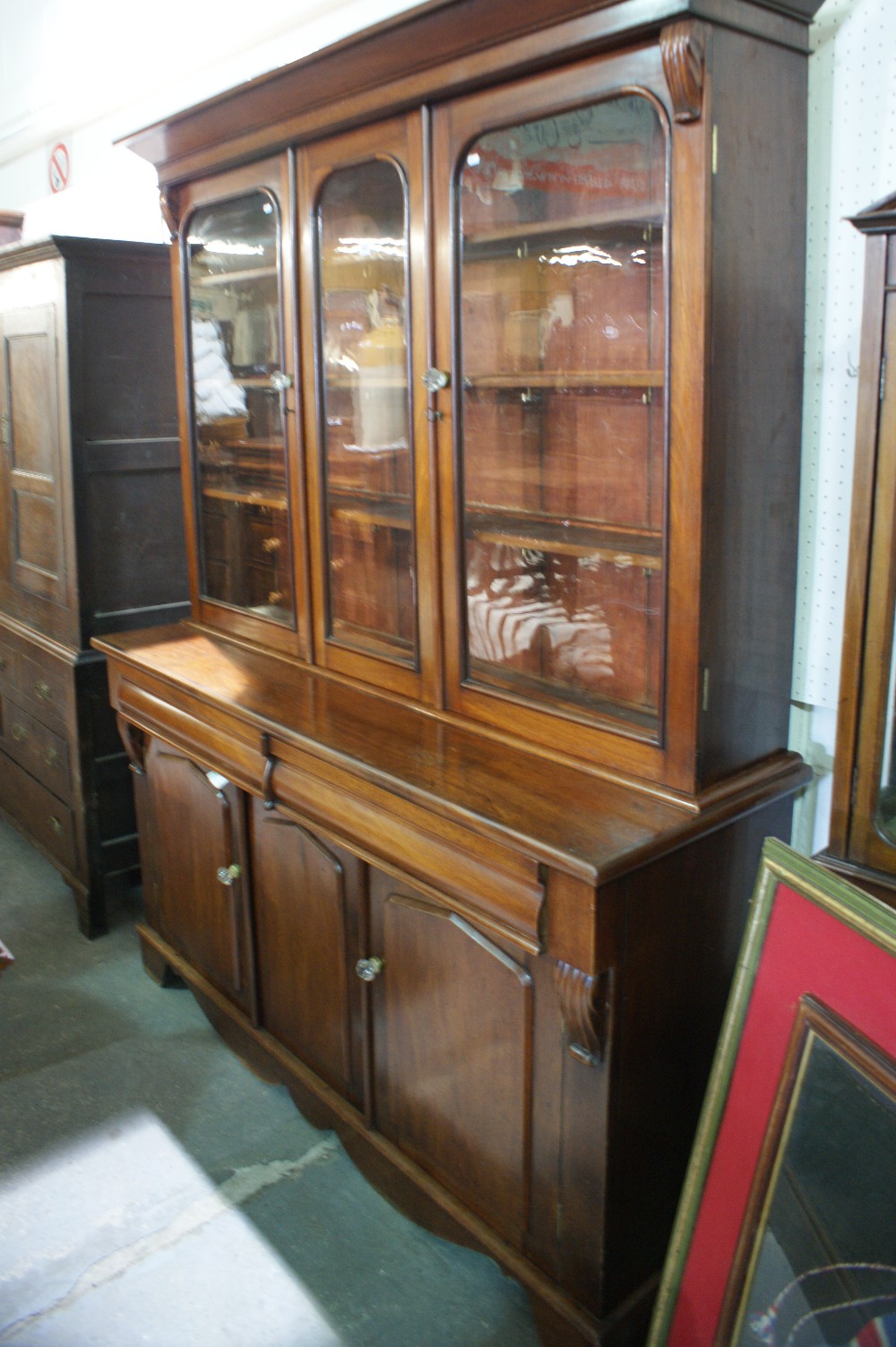 A Victorian Mahogany Three Door Bookcase Cupboard 66" Wide