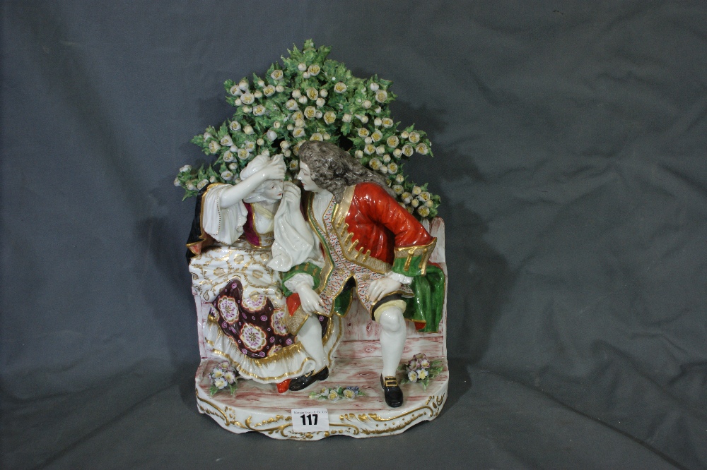 A 19th Century Derby Porcelain Bocage Figural Group, "Uncle Toby And Niece" Red Painted Mark To