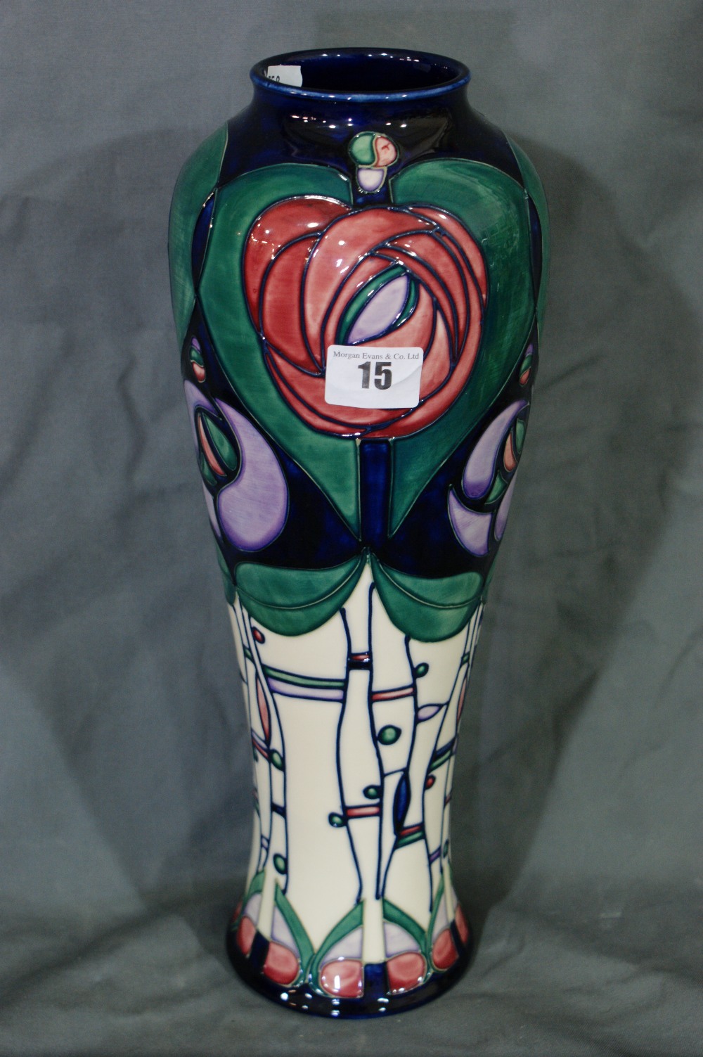 A Modern Moorcroft Mackintosh Design Baluster Vase, Silver Mark To Base, 15" High