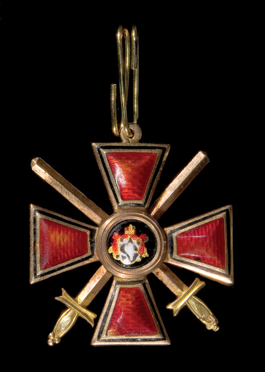 *Russia, Order of St Vladimir, Military Division, Fourth Class badge in gold and enamels, by Eduard,