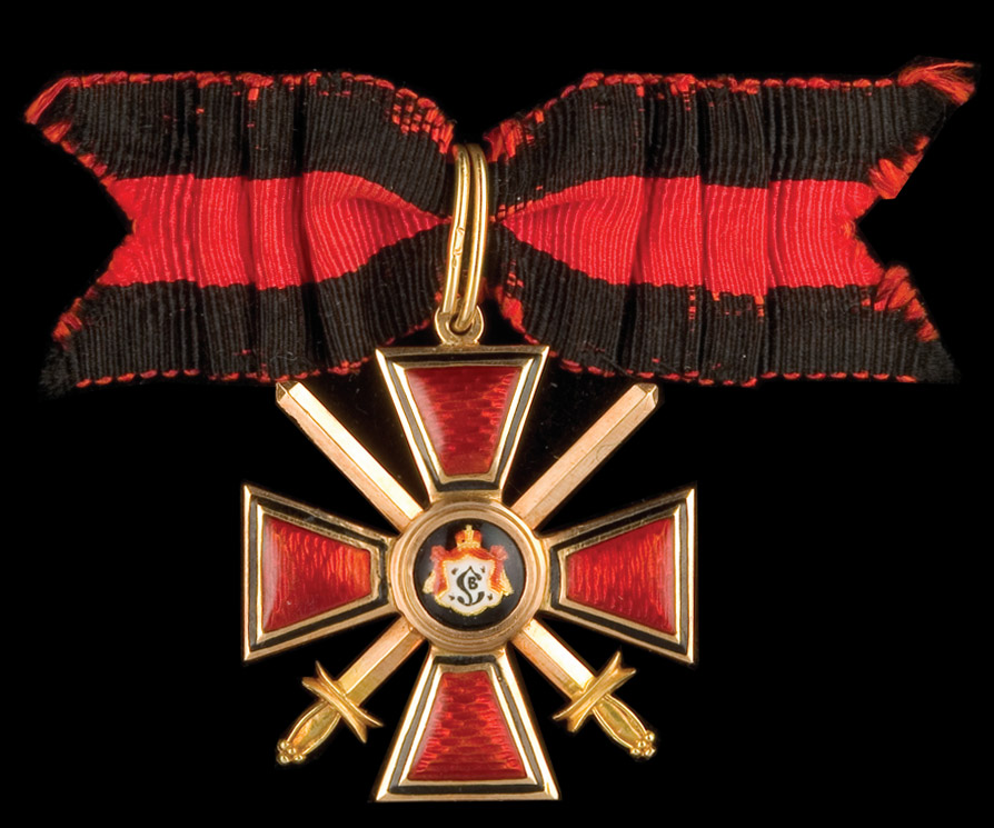 *Russia, Order of St Vladimir, Military Division, Fourth Class badge in gold and enamels, by Eduard,