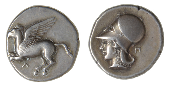 *Acarnania, Leucas, stater, 375-350 BC, Pegasus left, rev., head of Athena left in Corinthian