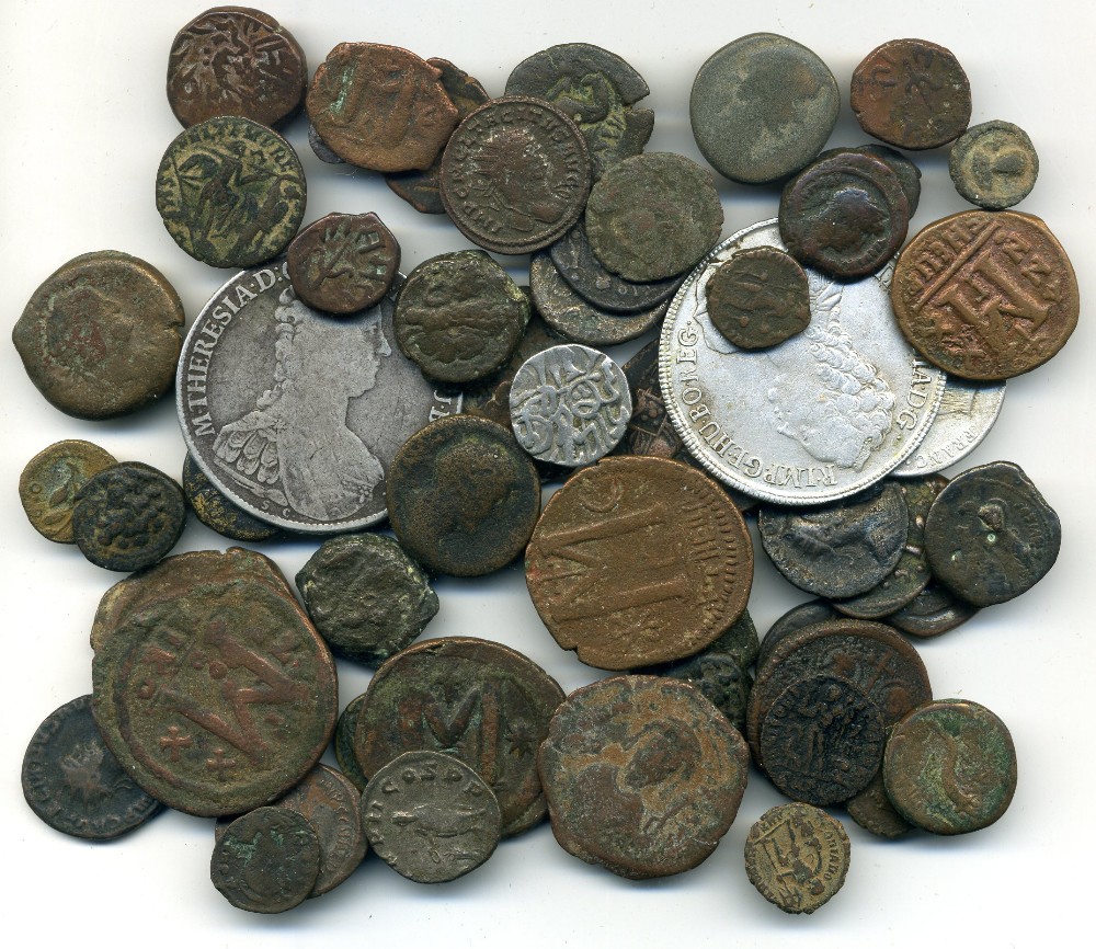Miscellaneous coins (63), comprising Greek (16), Roman (22), Byzantine (15), Indian native (5)