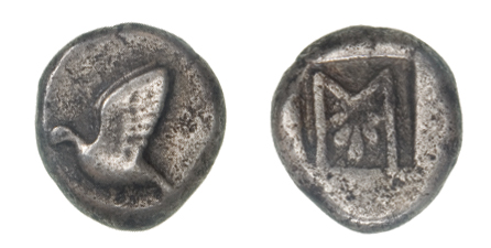 *Sikyon, drachm, c. 490-450 BC, dove flying left with spread wings, rev., large letter san with