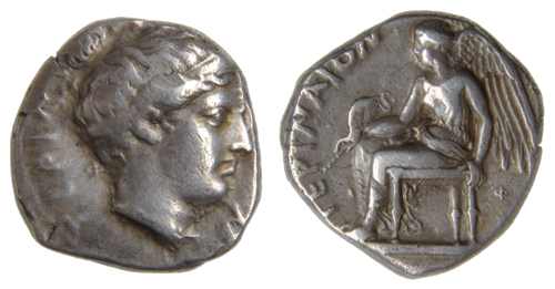 *Italy, Bruttium, Terina, stater, c. 420 BC, head of nymph Terina right, rev., Nike seated left on