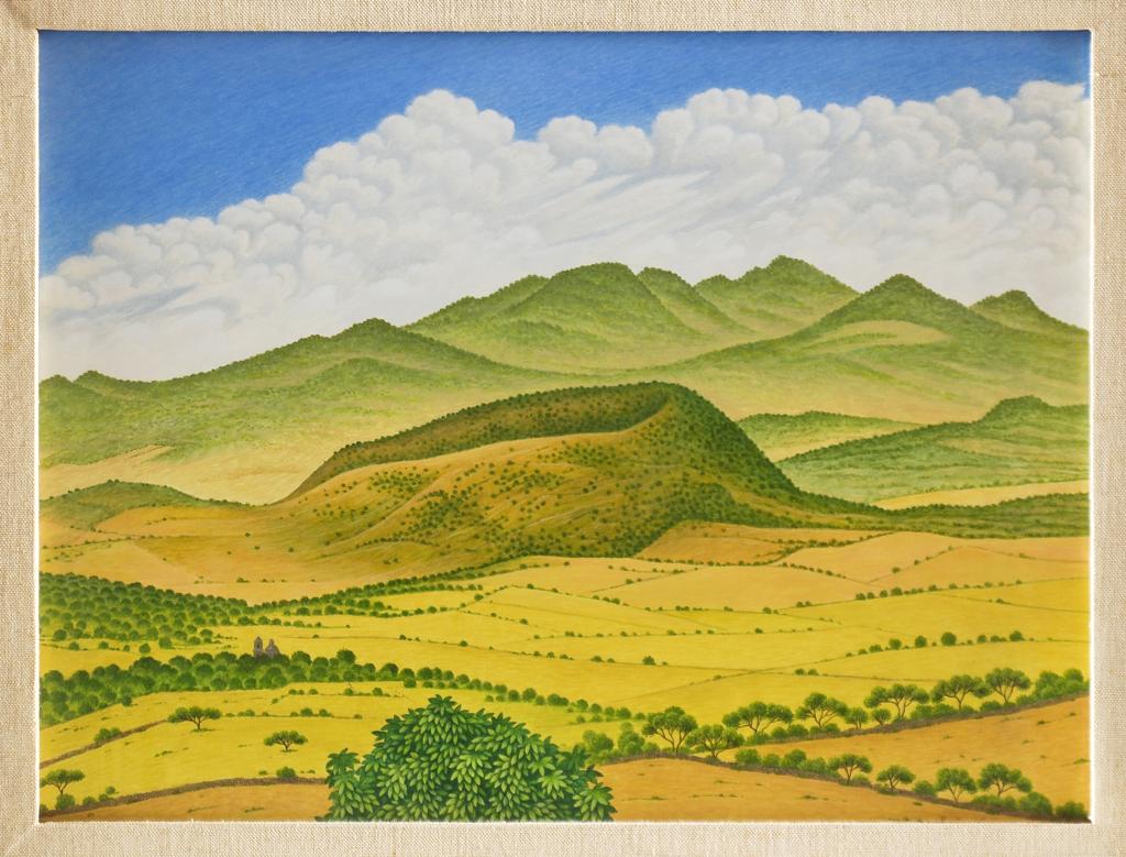 LUIS COVARRUBIAS Paisaje con nubes Firmado. Gouache sobre papel sobre cartón. "La pintura de Luis