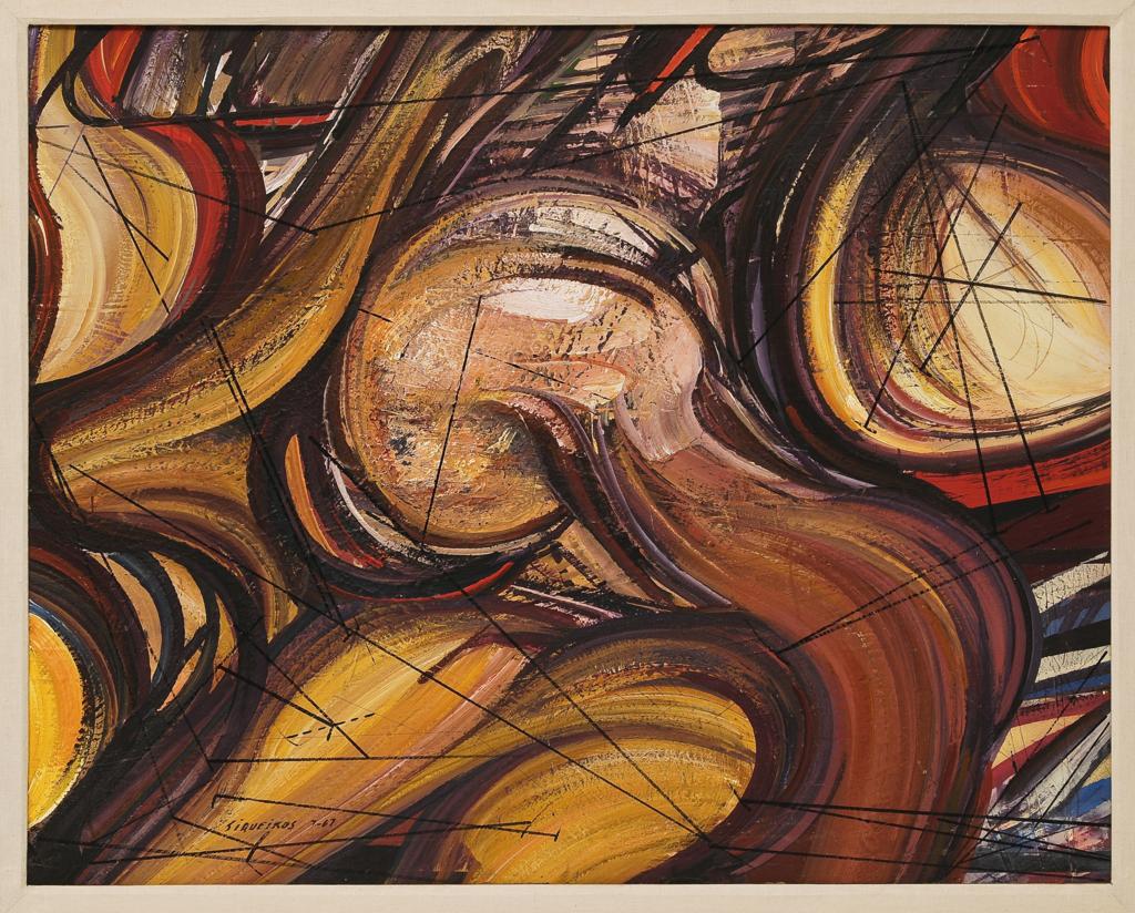 DAVID ALFARO SIQUEIROS Estudio para panel mural del Polyforum "Marcha de la Humanidad". Firmada y